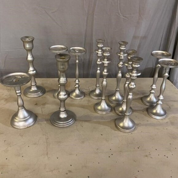 12 Asst Silver Metal Candle Holders - sold as LOT - Picture 1 of 6